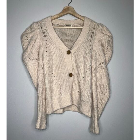 Ulla Johnson Emmy Cardigan Puff Sleeve Alpaca Blend in Dawn/Cream Size Small - Picture 3 of 10